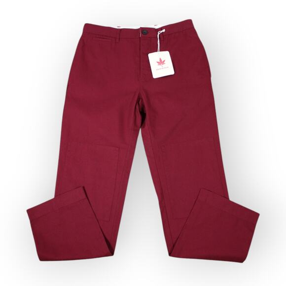 BOAST USA Mens 32x32 Patch Canvas Chino Pant Burgundy Wine Cotton Flat NWT - Picture 2 of 10